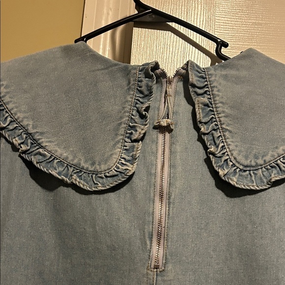 Blue Denim Dress with Ruffled Collar - Picture 4 of 9
